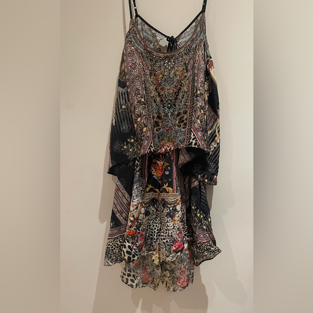 Camilla Animal Iprint Shoestring Strap Crystal Embellished Silk Playsuit sz L